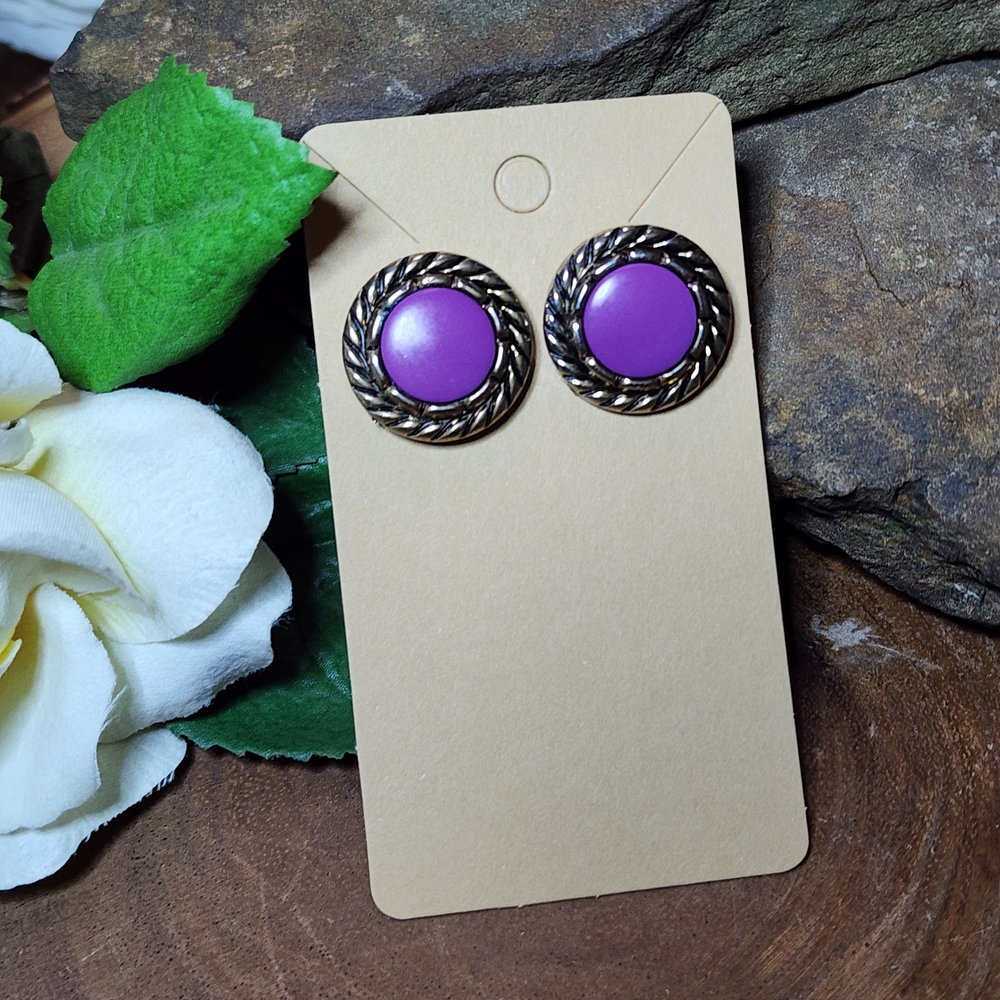 Boho Vibrant Round Purple Pierced Stud Earrings With Rope Design